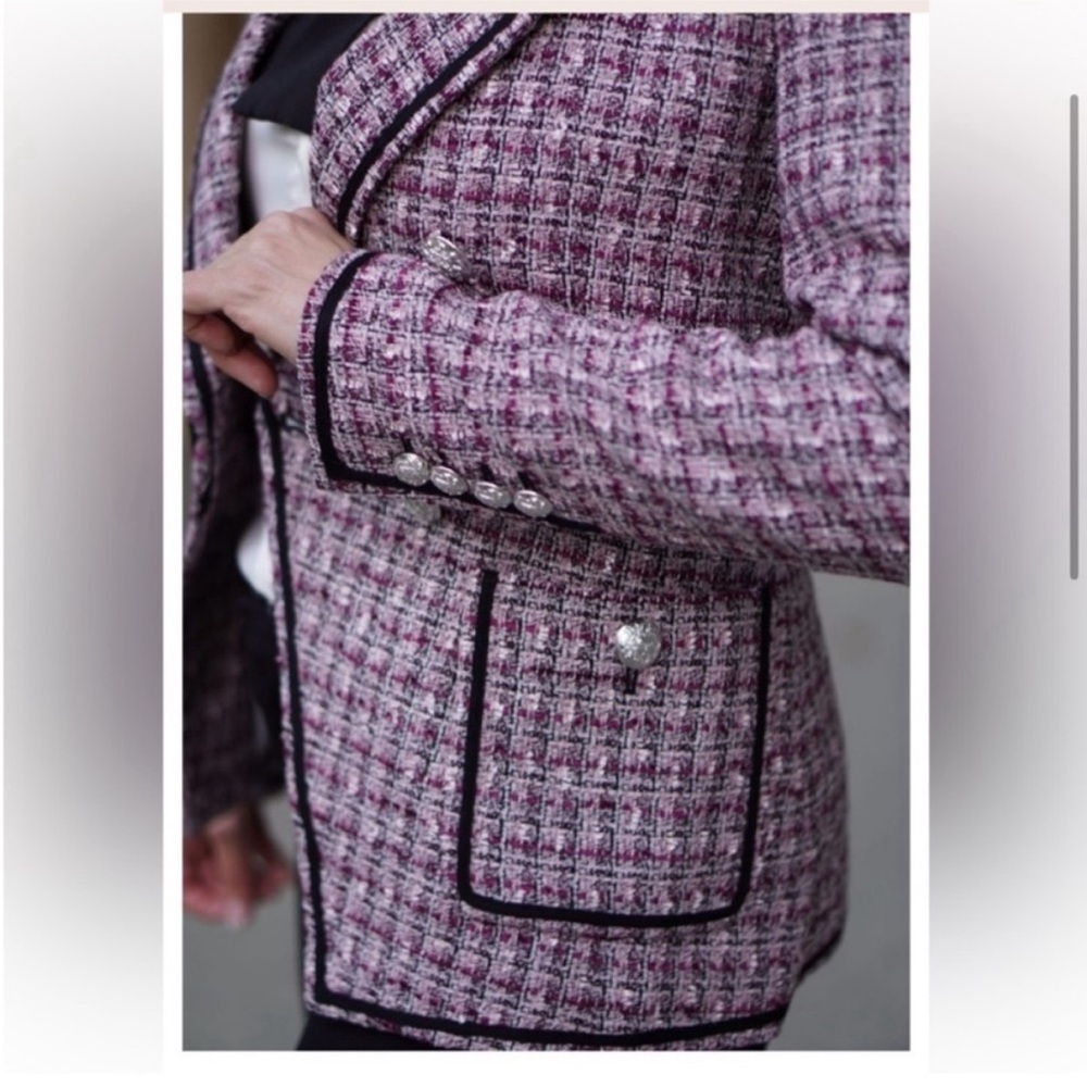 VERONICA BEARD | Theron Pink Purple Tweed Dickey Blazer Jacket US 8 - Picture 3 of 12